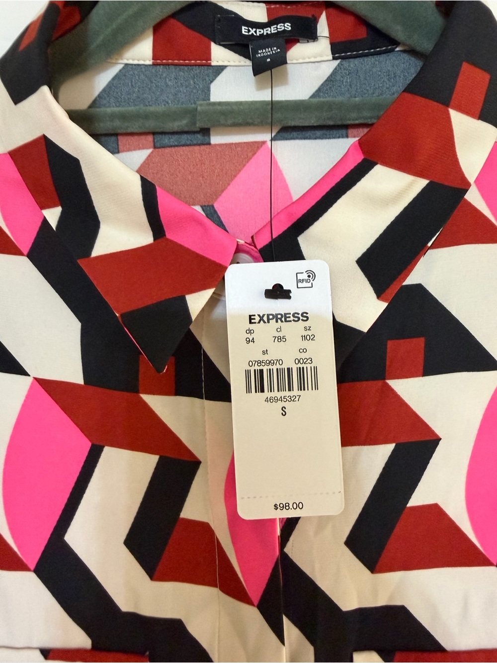 Express Geometric Print Shirt Dress in Pink, Black & White - Picture 3 of 5